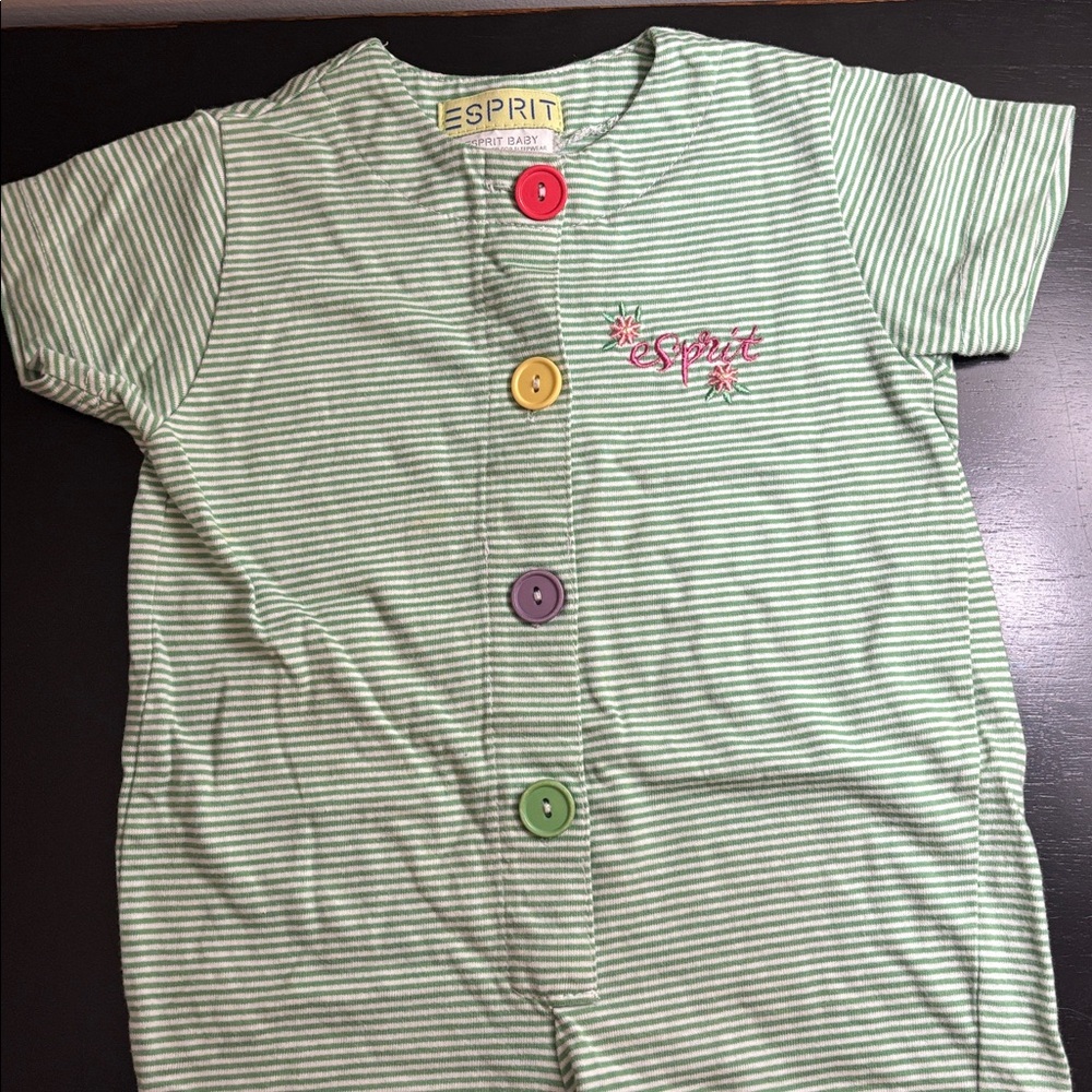 Esprit Green Striped Baby Onesie with Multicolor Buttons